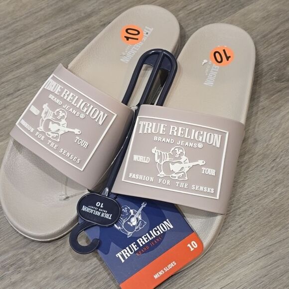True Religion Kendrick Logo Slide Sandals- Light Grey - Picture 9 of 10